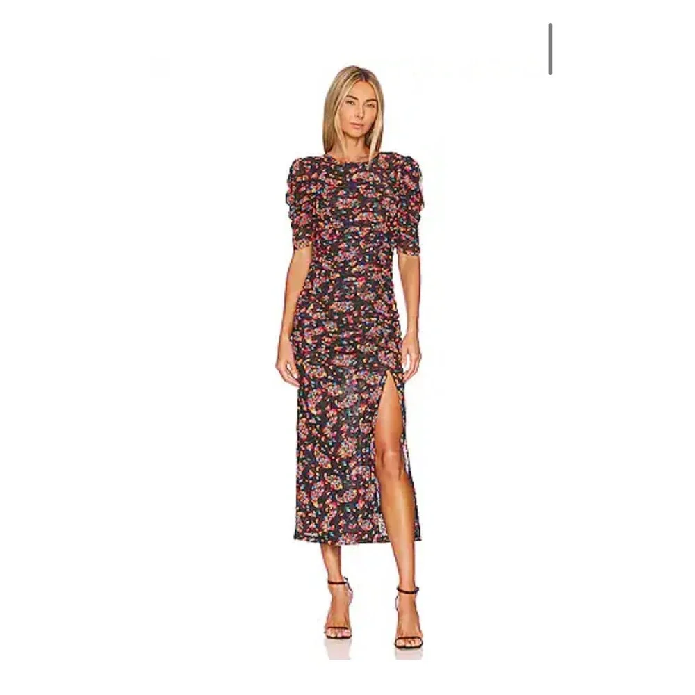 Free People Brielle Midi Dress Floral Ruched Keyhole Back Twilight Size S